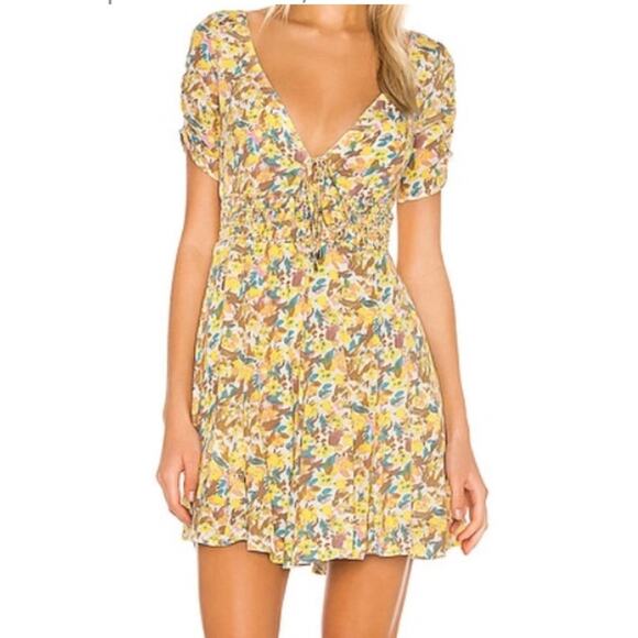 Free People Sz 6 Forget Me Not Dress Yellow Floral Print Mini Nwt - Picture 3 of 16